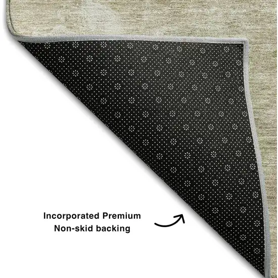 Olive Green And Beige Abstract Washable Area Rug With UV Protection Photo 6