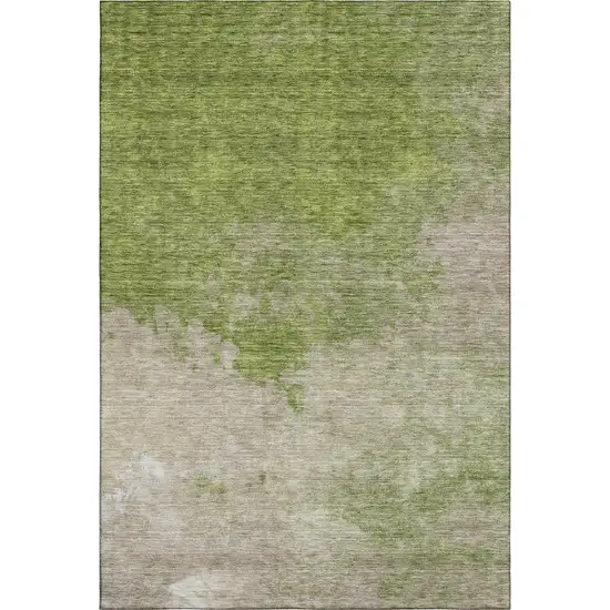 Olive Green And Beige Abstract Washable Area Rug With UV Protection Photo 5