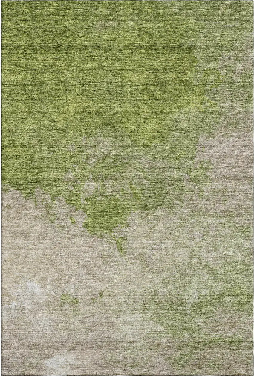 Olive Green And Beige Abstract Washable Area Rug With UV Protection Photo 5