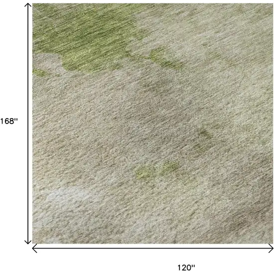 Olive Green And Beige Abstract Washable Area Rug With UV Protection Photo 8