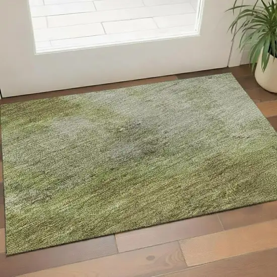Olive Green And Beige Abstract Washable Area Rug With UV Protection Photo 2