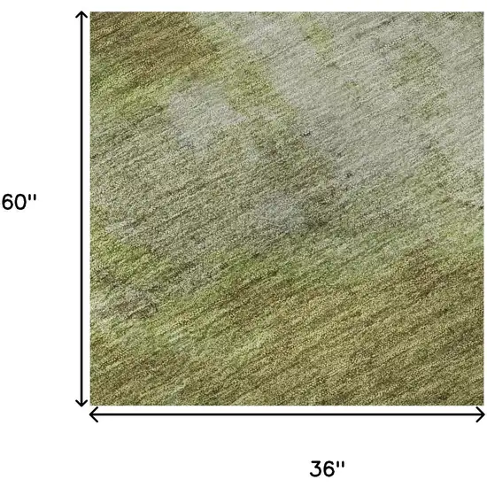 Olive Green And Beige Abstract Washable Area Rug With UV Protection Photo 8