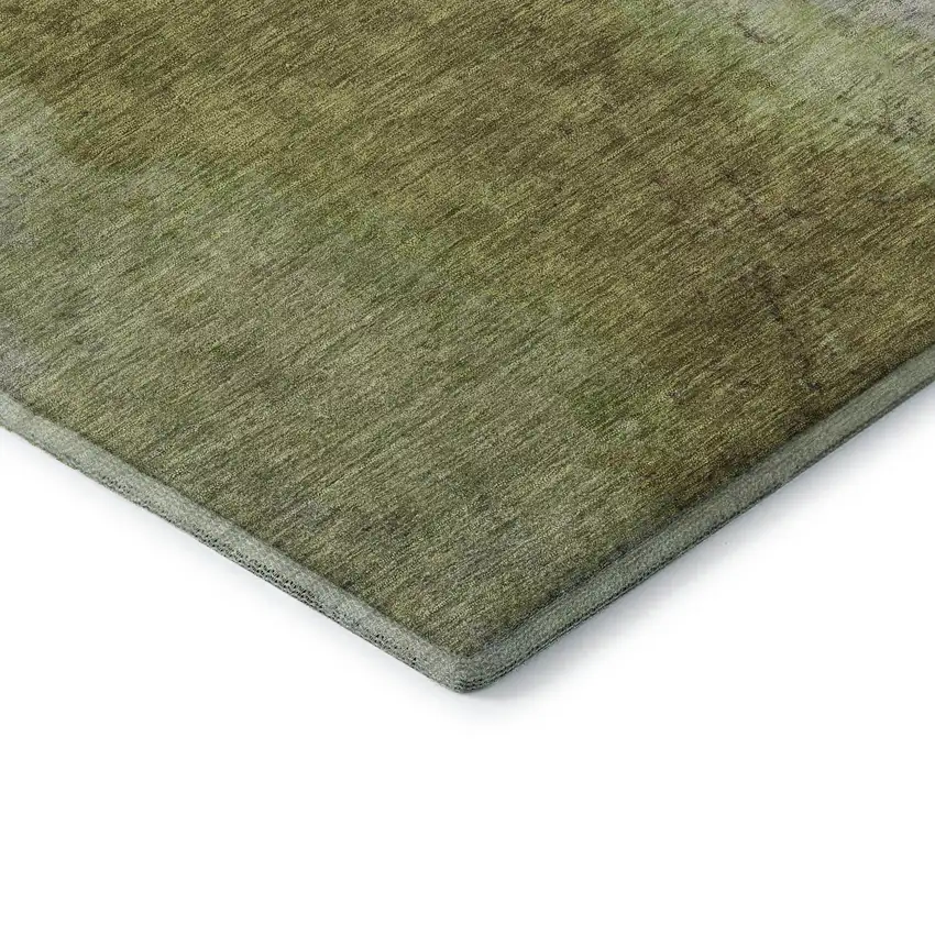 Olive Green And Beige Abstract Washable Area Rug With UV Protection Photo 6