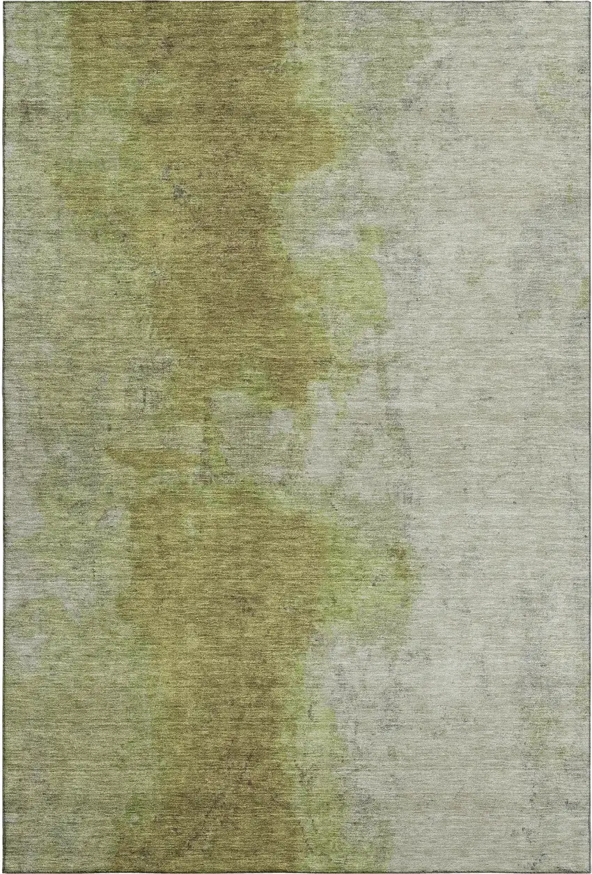 Olive Green And Beige Abstract Washable Area Rug With UV Protection Photo 5