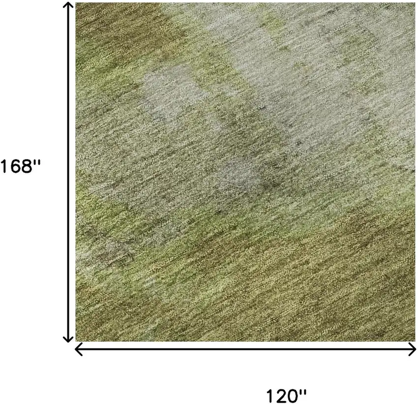 Olive Green And Beige Abstract Washable Area Rug With UV Protection Photo 8