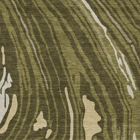Olive Green And Beige Abstract Washable Indoor Outdoor Area Rug Photo 6