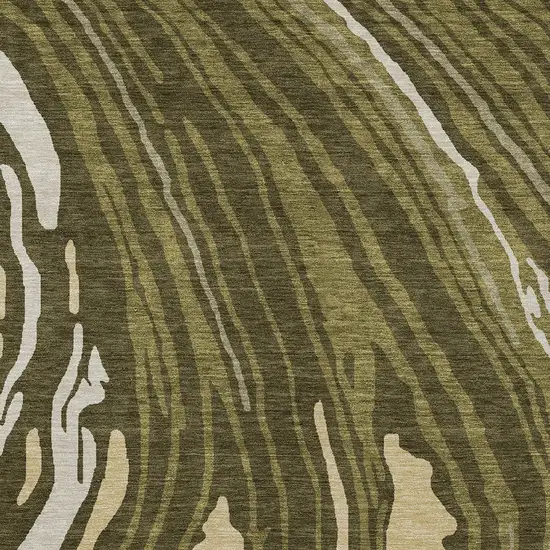 Olive Green And Beige Abstract Washable Indoor Outdoor Area Rug Photo 6