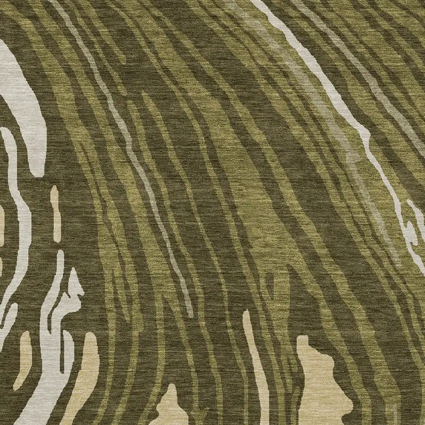 Olive Green And Beige Abstract Washable Indoor Outdoor Area Rug Photo 6