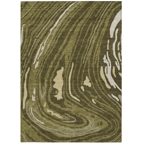 Olive Green And Beige Abstract Washable Indoor Outdoor Area Rug Photo 6