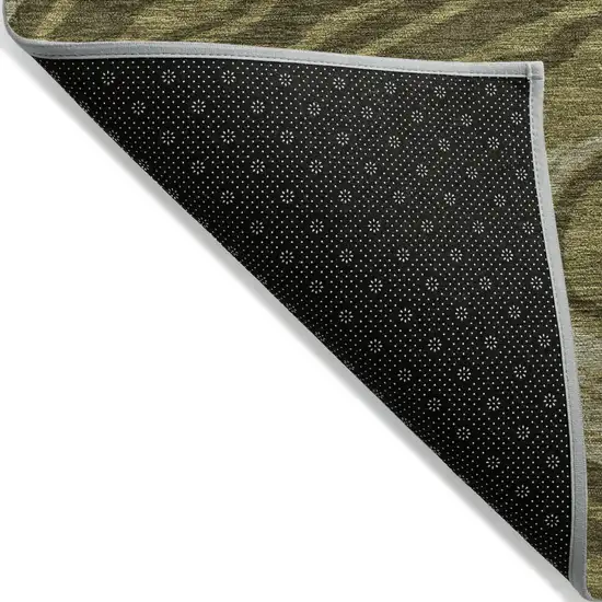 Olive Green And Beige Abstract Washable Indoor Outdoor Area Rug Photo 3