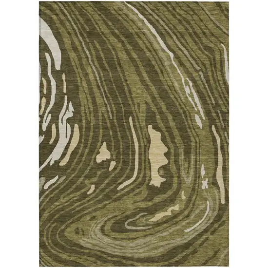 Olive Green And Beige Abstract Washable Indoor Outdoor Area Rug Photo 2