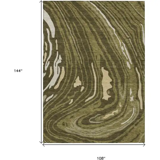 Olive Green And Beige Abstract Washable Indoor Outdoor Area Rug Photo 8