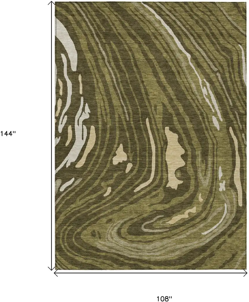 Olive Green And Beige Abstract Washable Indoor Outdoor Area Rug Photo 8