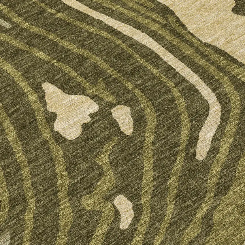 Olive Green And Beige Abstract Washable Indoor Outdoor Area Rug Photo 5