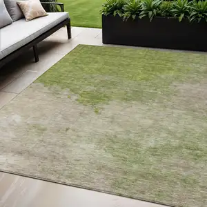 Photo of Olive Green And Beige Abstract Washable Indoor Outdoor Area Rug