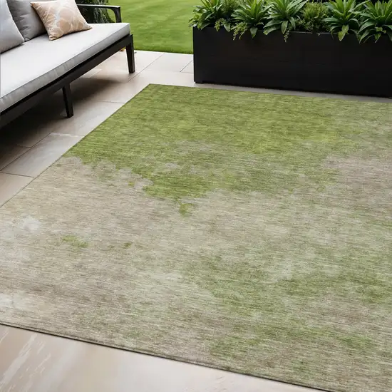 Olive Green And Beige Abstract Washable Indoor Outdoor Area Rug Photo 1