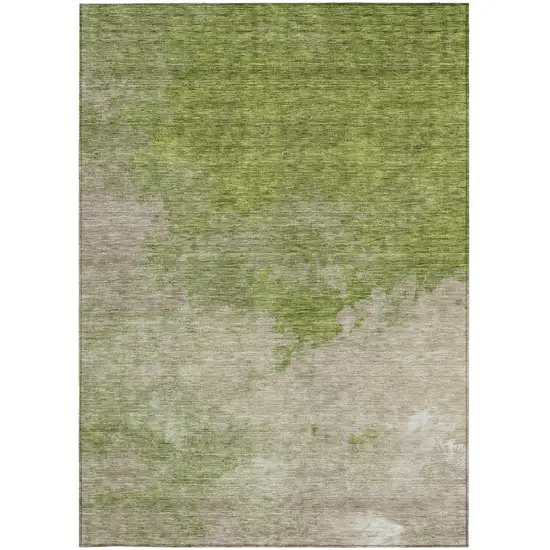 Olive Green And Beige Abstract Washable Indoor Outdoor Area Rug Photo 6