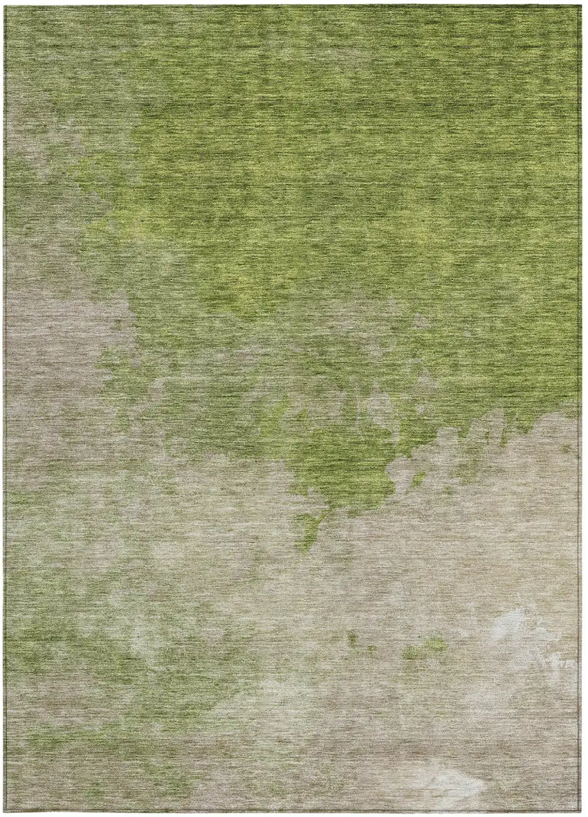 Olive Green And Beige Abstract Washable Indoor Outdoor Area Rug Photo 6