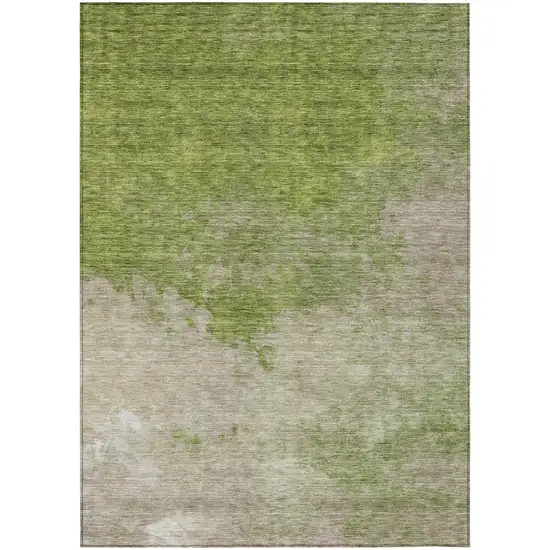 Olive Green And Beige Abstract Washable Indoor Outdoor Area Rug Photo 2