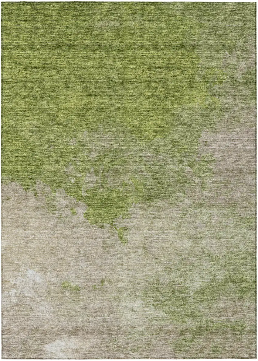 Olive Green And Beige Abstract Washable Indoor Outdoor Area Rug Photo 2