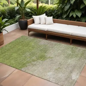 Photo of Olive Green And Beige Abstract Washable Indoor Outdoor Area Rug