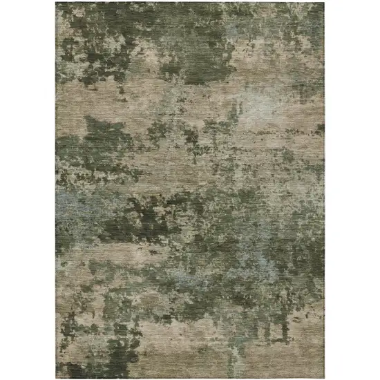 Olive Green And Beige Abstract Washable Indoor Outdoor Area Rug Photo 1