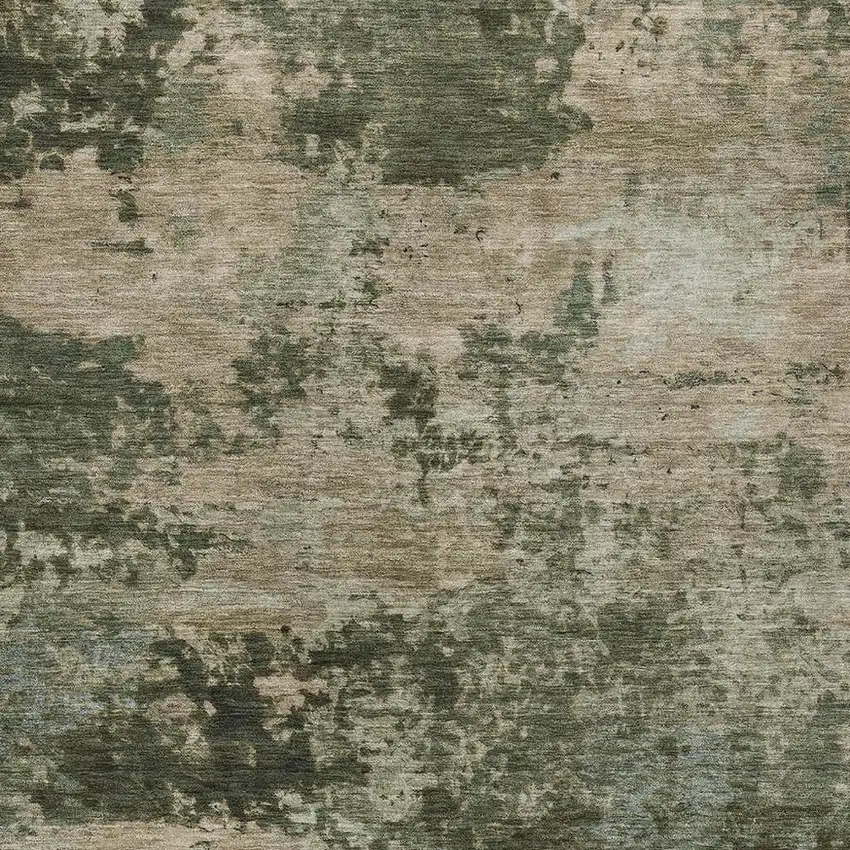 Olive Green And Beige Abstract Washable Indoor Outdoor Area Rug Photo 2