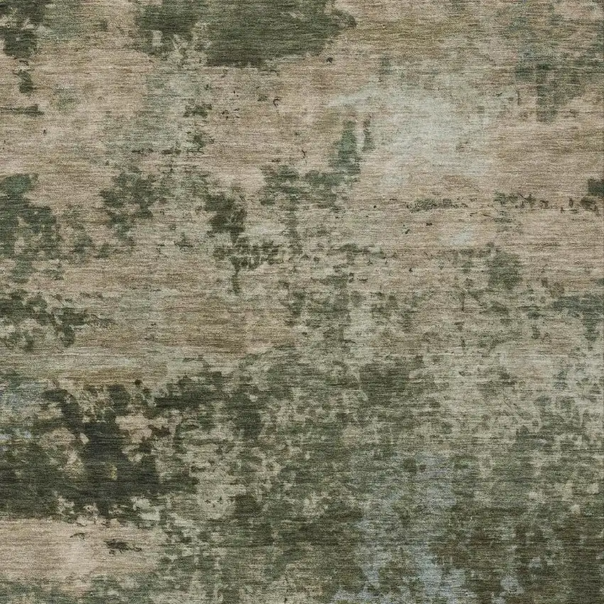Olive Green And Beige Abstract Washable Indoor Outdoor Area Rug Photo 2