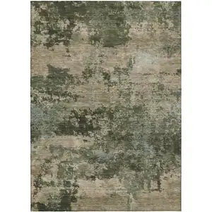 Photo of Olive Green And Beige Abstract Washable Indoor Outdoor Area Rug