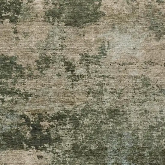 Olive Green And Beige Abstract Washable Indoor Outdoor Area Rug Photo 2