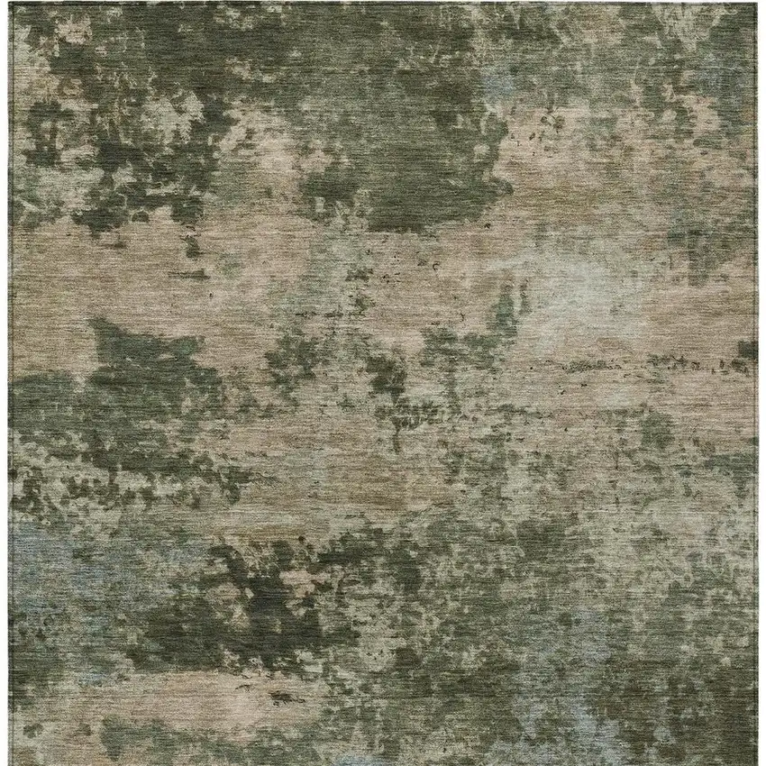Olive Green And Beige Abstract Washable Indoor Outdoor Area Rug Photo 2