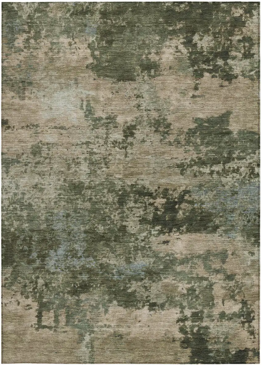Olive Green And Beige Abstract Washable Indoor Outdoor Area Rug Photo 3