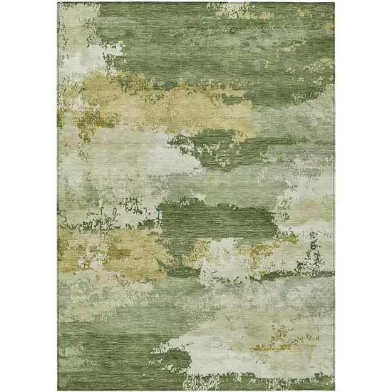 Olive Green And Beige Abstract Washable Indoor Outdoor Area Rug Photo 7