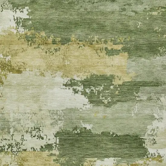 Olive Green And Beige Abstract Washable Indoor Outdoor Area Rug Photo 2