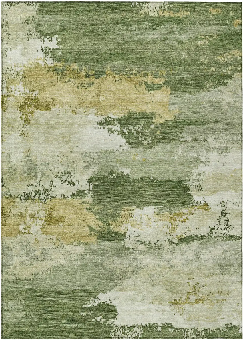 Olive Green And Beige Abstract Washable Indoor Outdoor Area Rug Photo 7