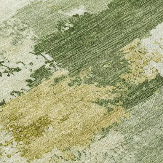 Olive Green And Beige Abstract Washable Indoor Outdoor Area Rug Photo 1