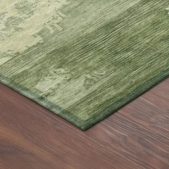 Olive Green And Beige Abstract Washable Indoor Outdoor Area Rug Photo 9
