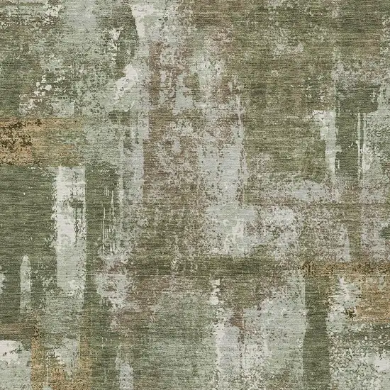 Olive Green And Beige Abstract Washable Indoor Outdoor Area Rug Photo 5