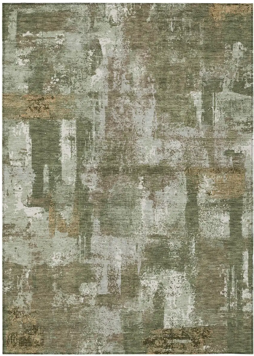 Olive Green And Beige Abstract Washable Indoor Outdoor Area Rug Photo 2