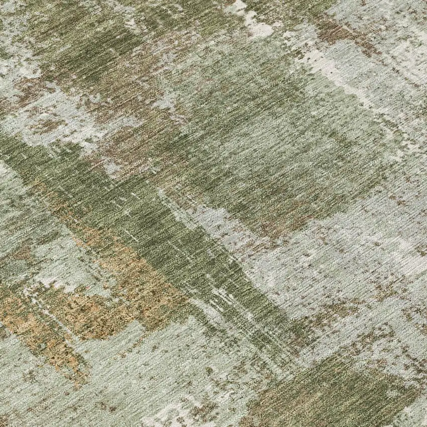 Olive Green And Beige Abstract Washable Indoor Outdoor Area Rug Photo 8