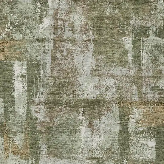 Olive Green And Beige Abstract Washable Indoor Outdoor Area Rug Photo 3