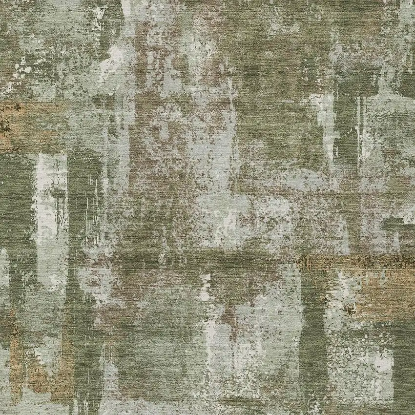 Olive Green And Beige Abstract Washable Indoor Outdoor Area Rug Photo 3