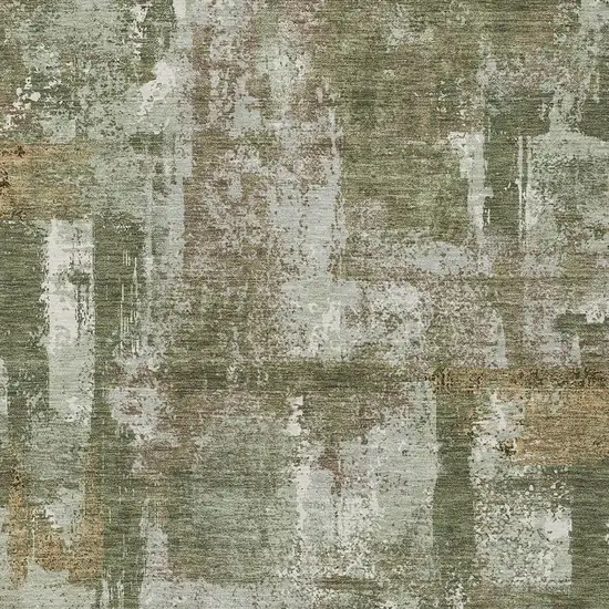 Olive Green And Beige Abstract Washable Indoor Outdoor Area Rug Photo 3