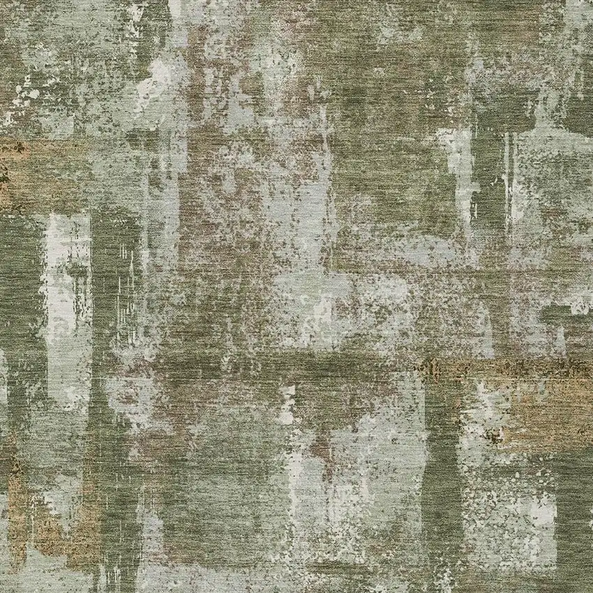 Olive Green And Beige Abstract Washable Indoor Outdoor Area Rug Photo 3