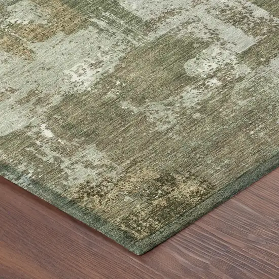 Olive Green And Beige Abstract Washable Indoor Outdoor Area Rug Photo 7