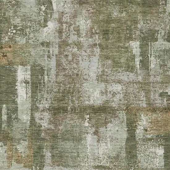 Olive Green And Beige Abstract Washable Indoor Outdoor Area Rug Photo 5