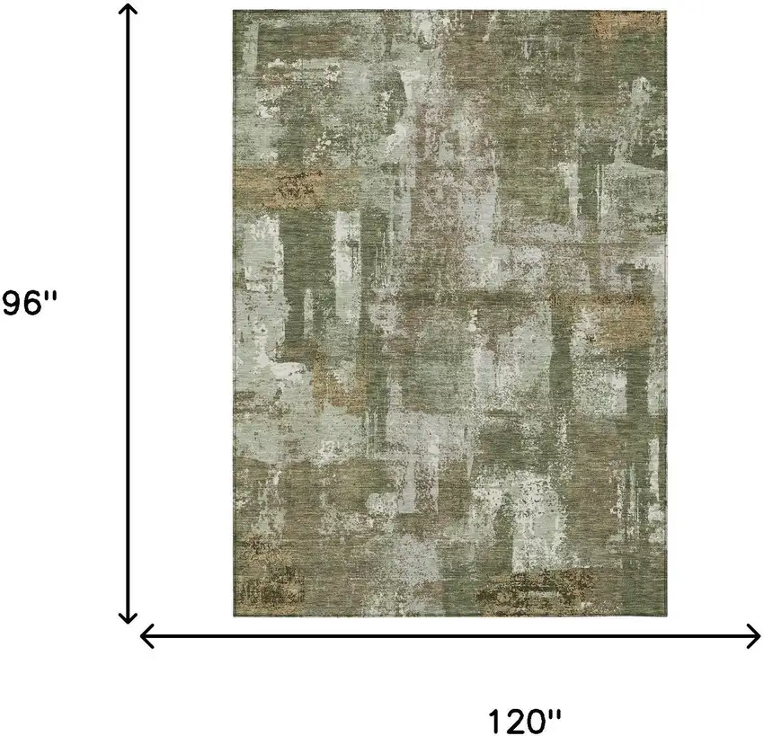 Olive Green And Beige Abstract Washable Indoor Outdoor Area Rug Photo 9