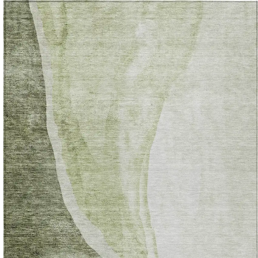 Olive Green And Beige Abstract Washable Indoor Outdoor Area Rug Photo 6