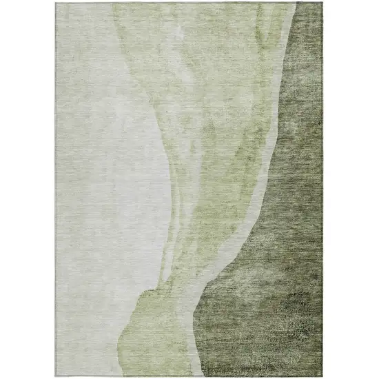 Olive Green And Beige Abstract Washable Indoor Outdoor Area Rug Photo 7