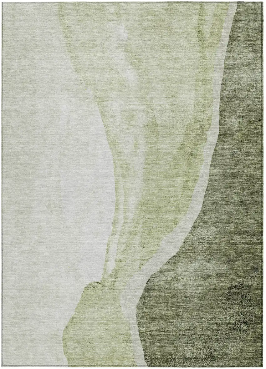 Olive Green And Beige Abstract Washable Indoor Outdoor Area Rug Photo 7